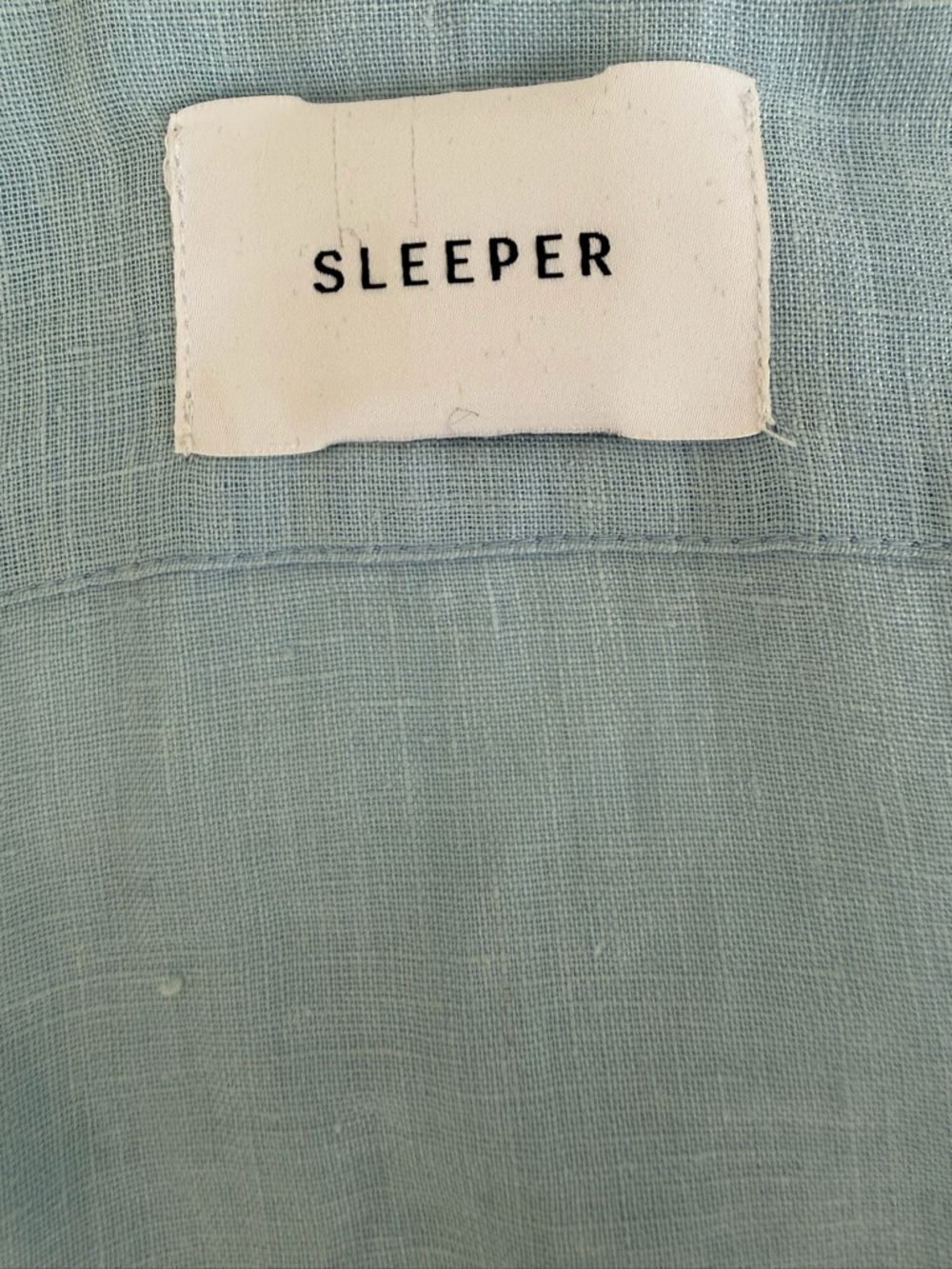 Sleeper Marquise Lace-Up Linen Midi Dress Blue Puff Sleeve Corset Cottagecore M - Picture 3 of 12